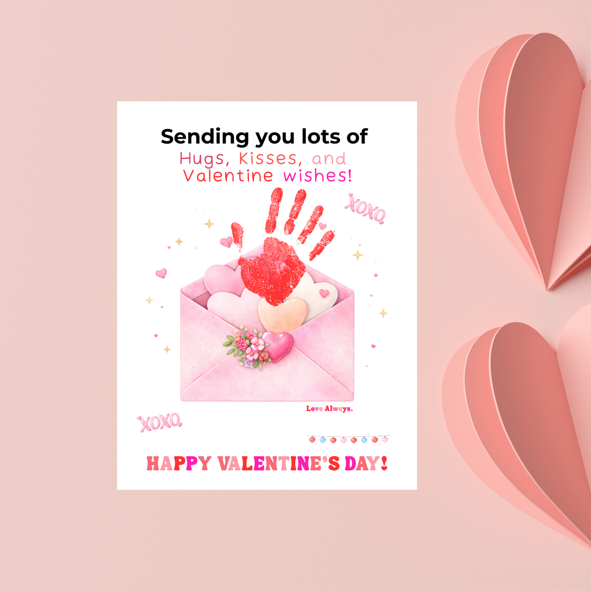 Valentine Handprint Craft for Kids | Hugs Kisses Valentine Wishes | Love Letter Envelope Keepsake