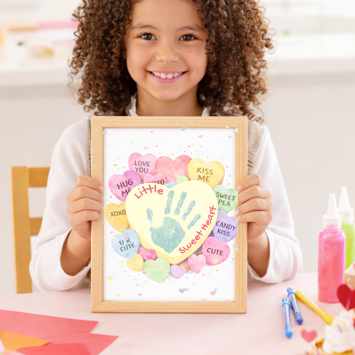 Valentine Sweetheart Candy Handprint & Footprint Craft for Kids | Conversation Heart Keepsake Printable