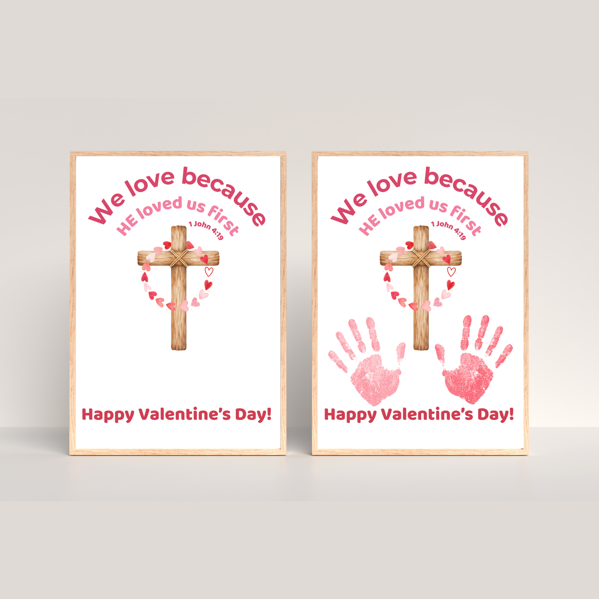 Christian Valentine Handprint Craft for Kids | 1 John 4:19 Cross Valentine Keepsake | Sunday School Printable