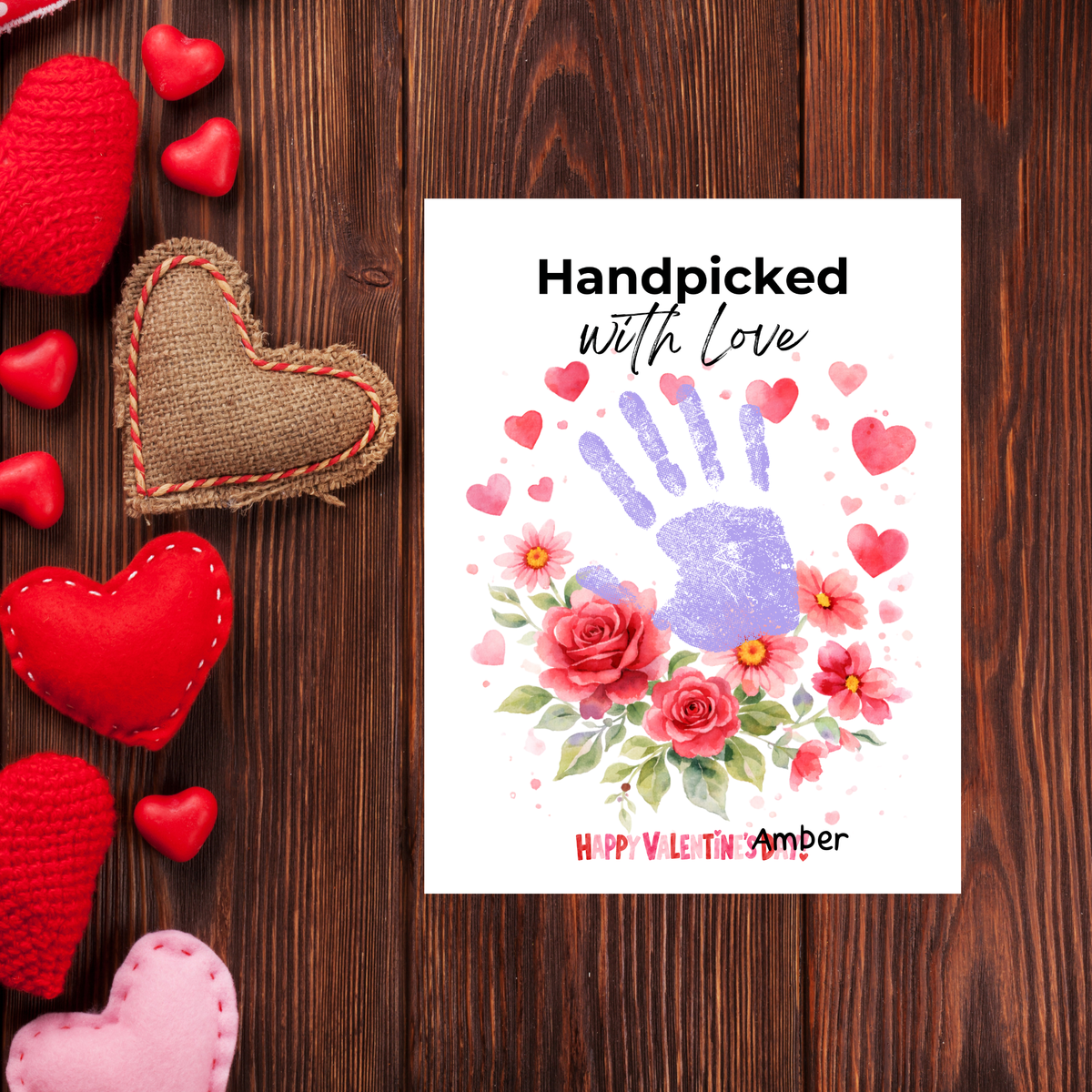 Valentine Flower Handprint Craft for Kids | Handpicked With Love Printable | Preschool Valentine Keepsake