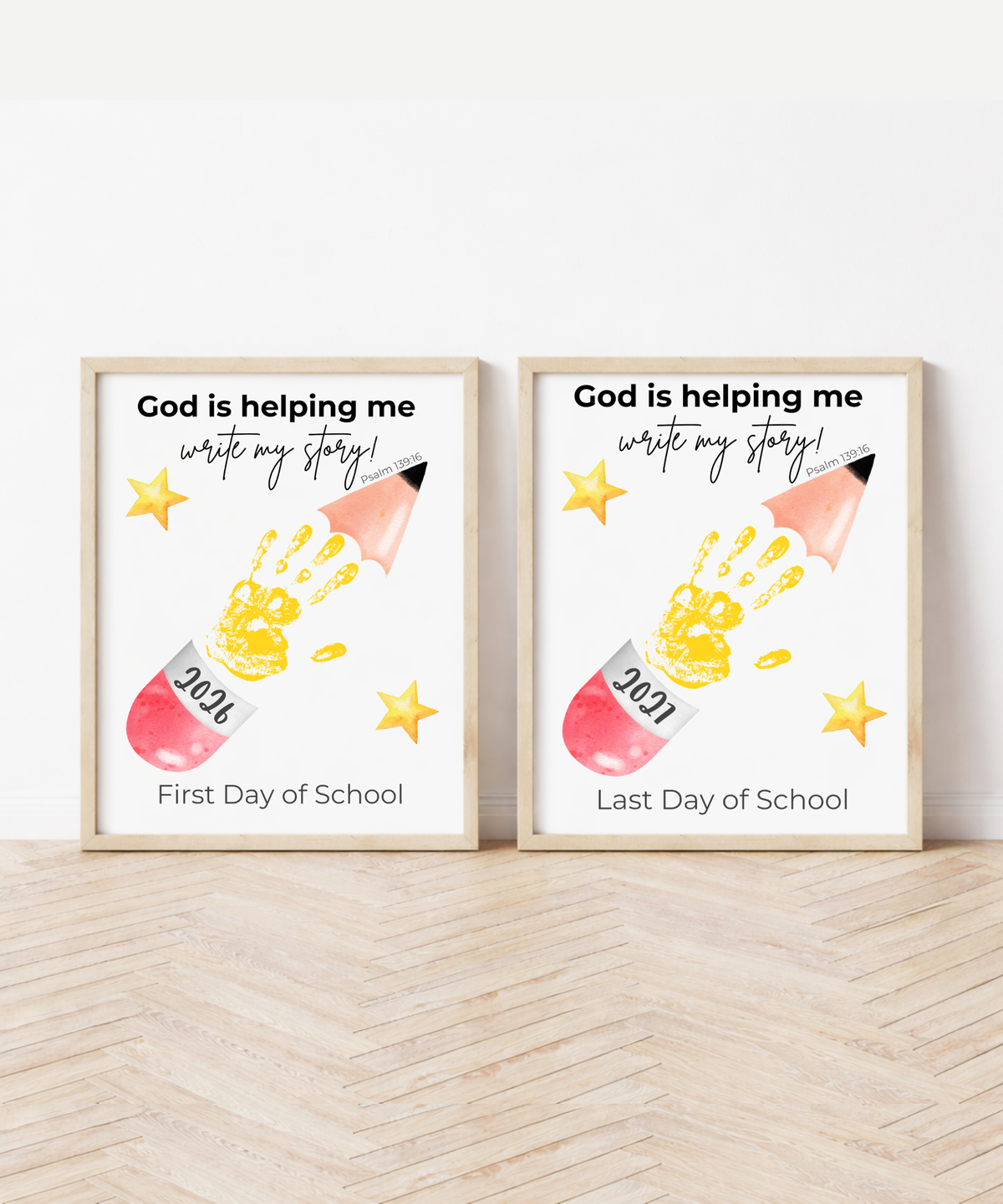 Christian First & Last Day of School Pencil Handprint Craft Printable for Kids | Faith-Inspired Keepsake | God Is Helping Me Write My Story