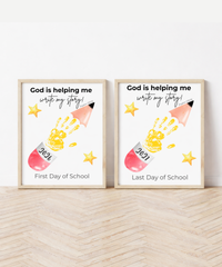 Christian First & Last Day of School Pencil Handprint Craft Printable for Kids | Faith-Inspired Keepsake | God Is Helping Me Write My Story