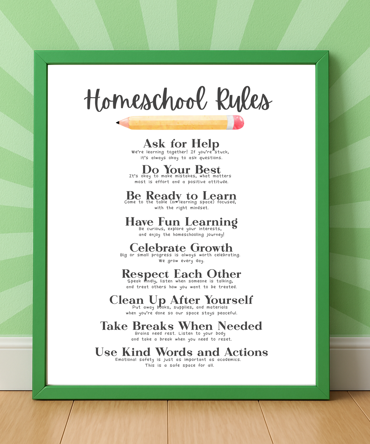 Homeschool Rules Poster | Learning Expectations Chart for Kids | Classroom Behavior Guide | Educational Wall Art for Home or School