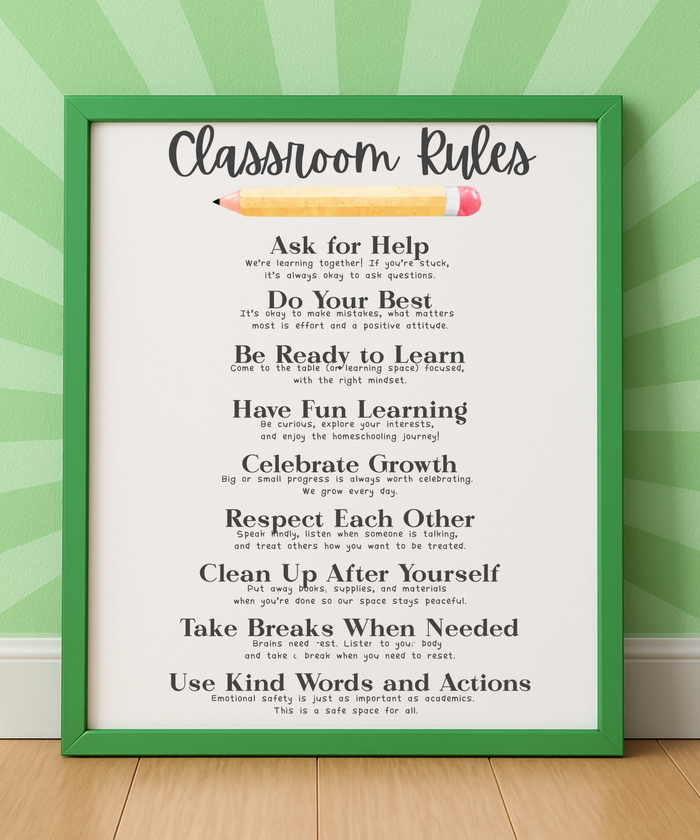 Classroom Rules Poster | Homeschool Rules Chart for Kids | Behavior Expectations & Learning Routine Visual | Educational Wall Art
