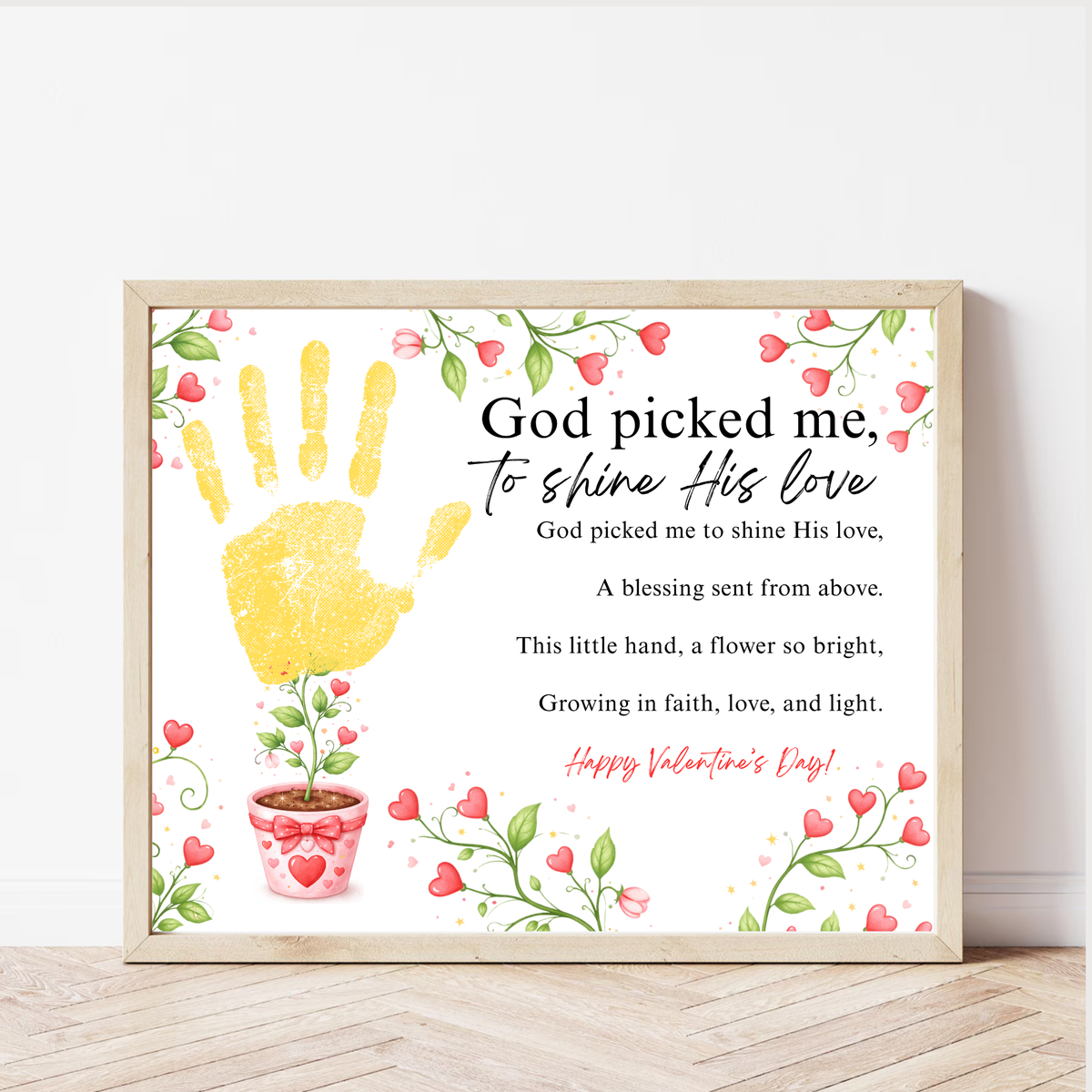 Christian Valentine Poem Handprint Craft for Kids | God Picked Me to Shine His Love Flower Keepsake