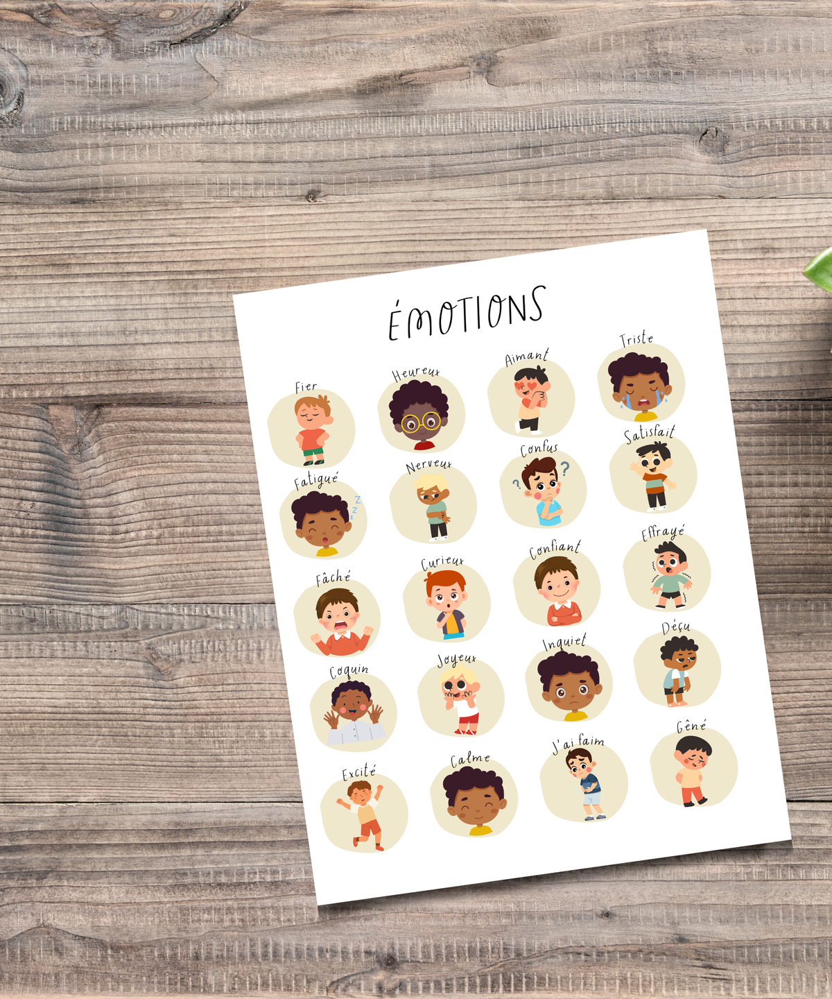 French Feelings Poster (Male) | Emotional Awareness Chart for Kids | Educational Classroom & Home Wall Art