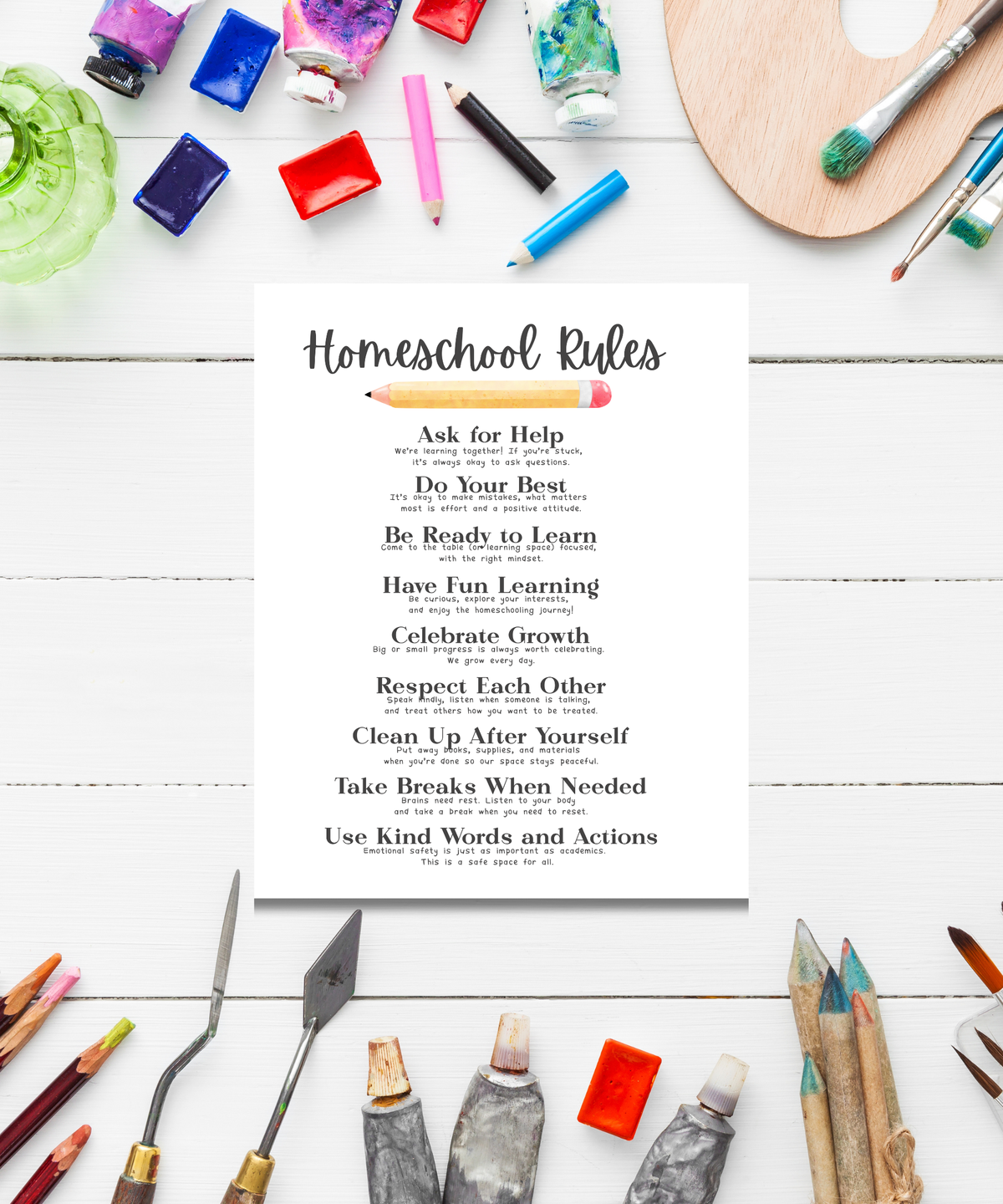 Homeschool Rules Poster | Learning Expectations Chart for Kids | Classroom Behavior Guide | Educational Wall Art for Home or School