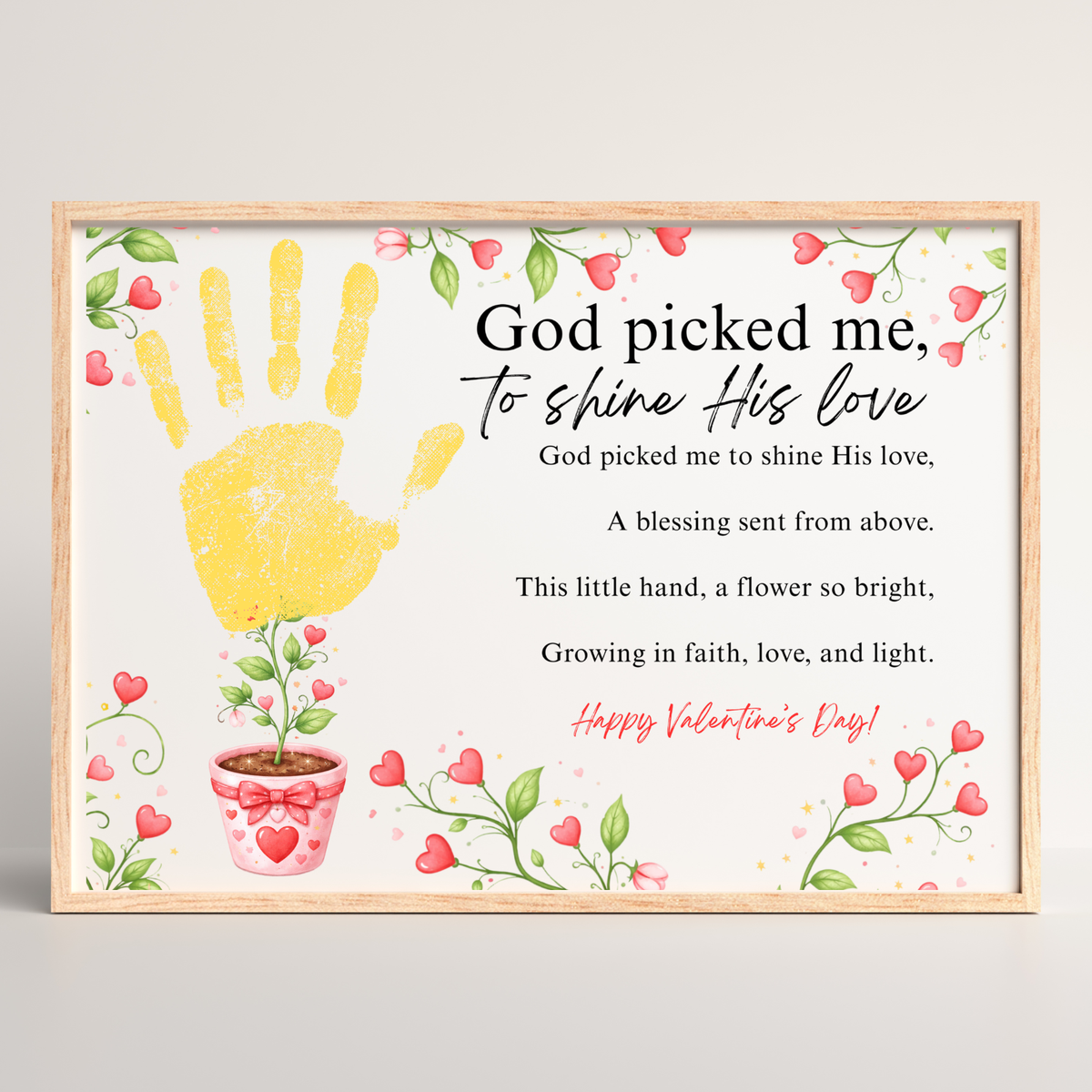 Christian Valentine Poem Handprint Craft for Kids | God Picked Me to Shine His Love Flower Keepsake