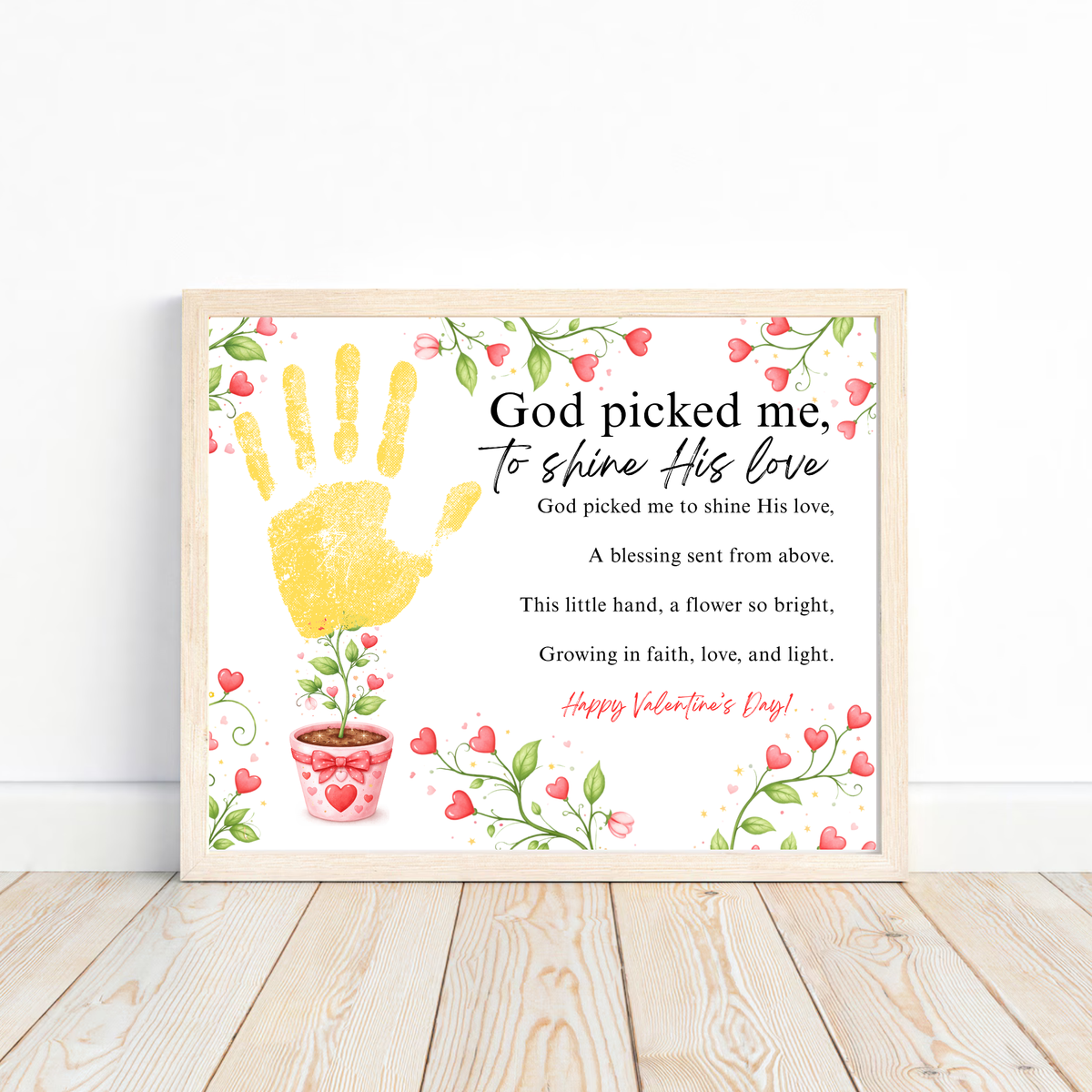 Christian Valentine Poem Handprint Craft for Kids | God Picked Me to Shine His Love Flower Keepsake