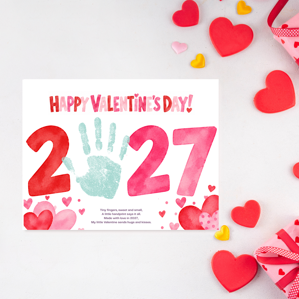 2027 Valentine Handprint Craft for Kids | Happy Valentine’s Day Keepsake | Preschool Valentine Printable