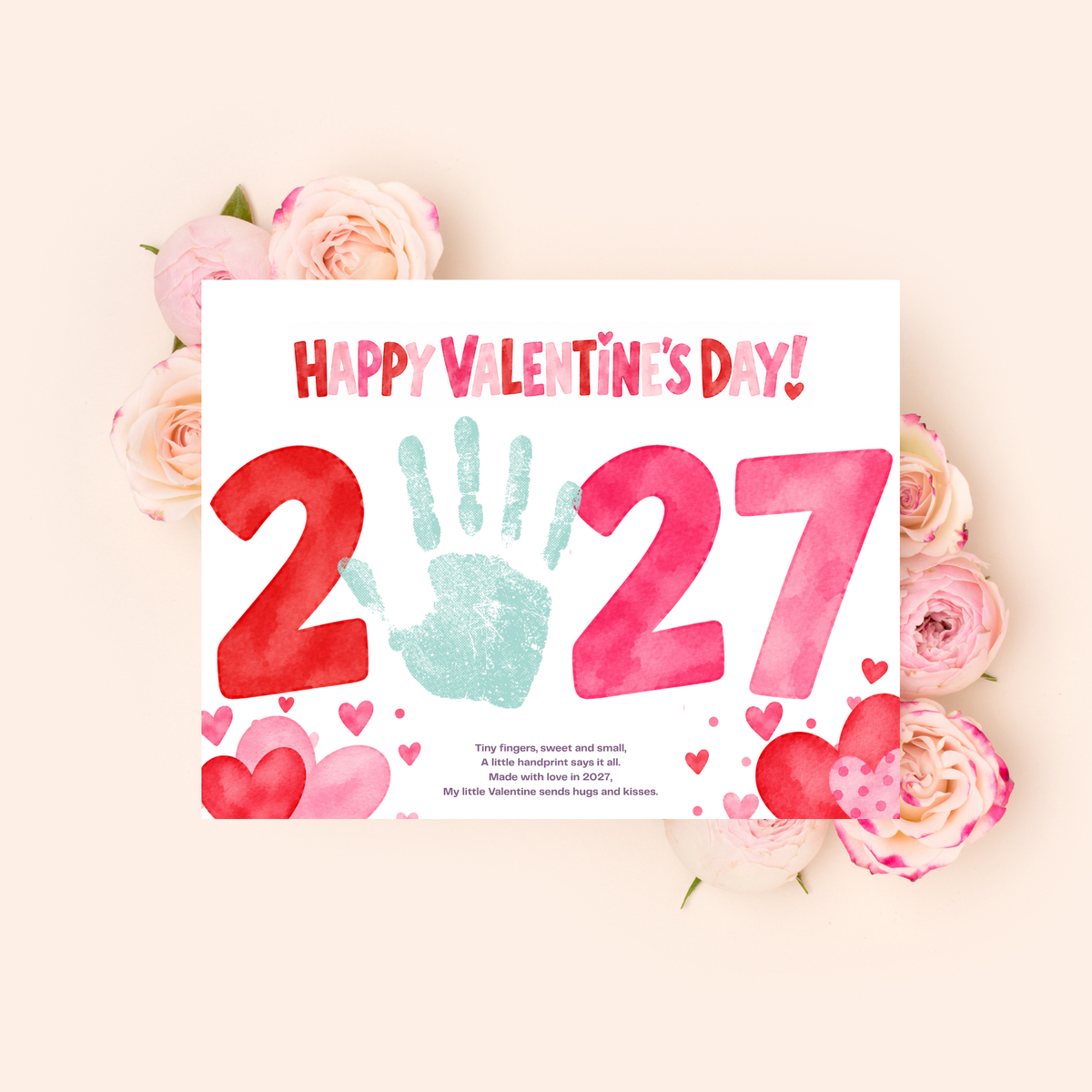 2027 Valentine Handprint Craft for Kids | Happy Valentine’s Day Keepsake | Preschool Valentine Printable