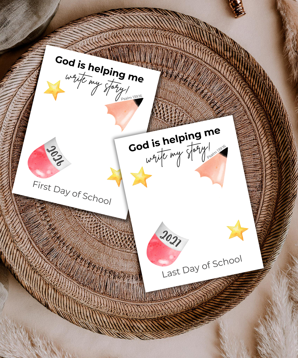 Christian First & Last Day of School Pencil Handprint Craft Printable for Kids | Faith-Inspired Keepsake | God Is Helping Me Write My Story