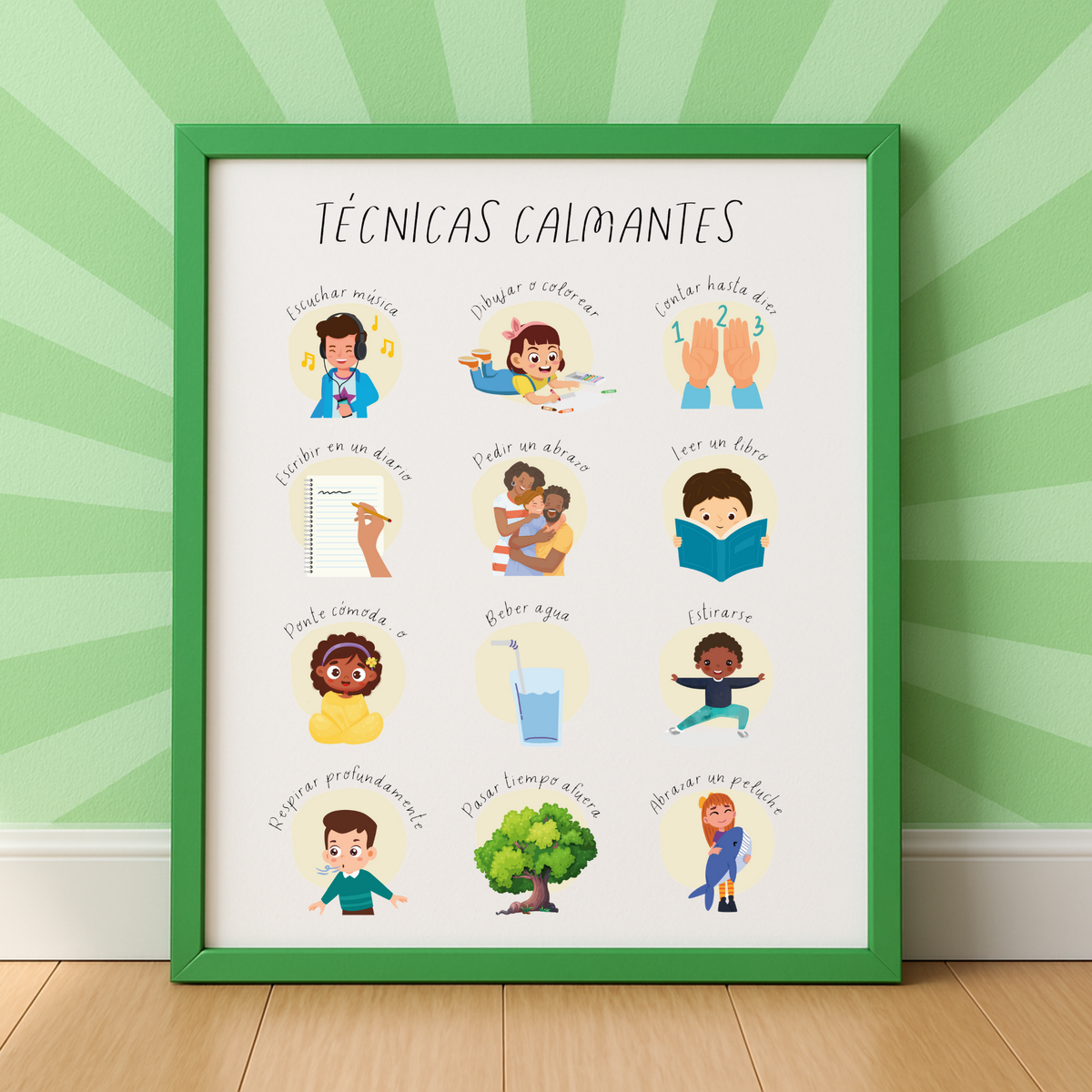 Spanish Calming Techniques Poster | Emotional Regulation Chart for Kids | Educational Classroom & Home Wall Art