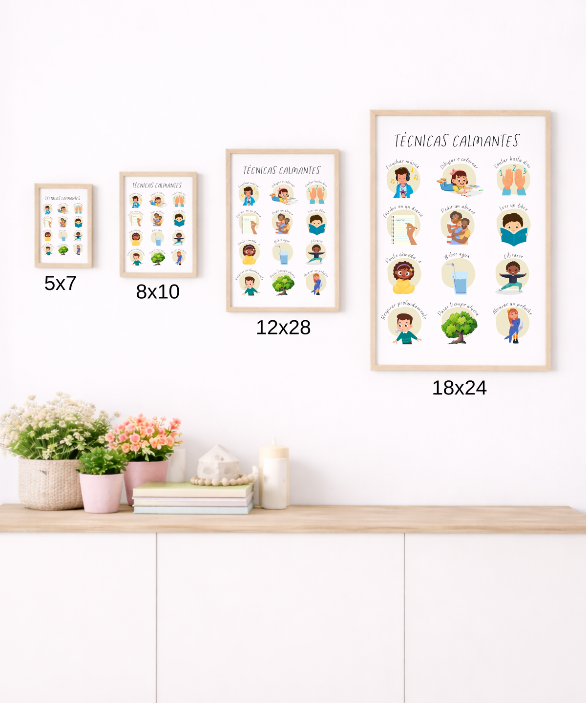 Spanish Calming Techniques Poster | Emotional Regulation Chart for Kids | Educational Classroom & Home Wall Art