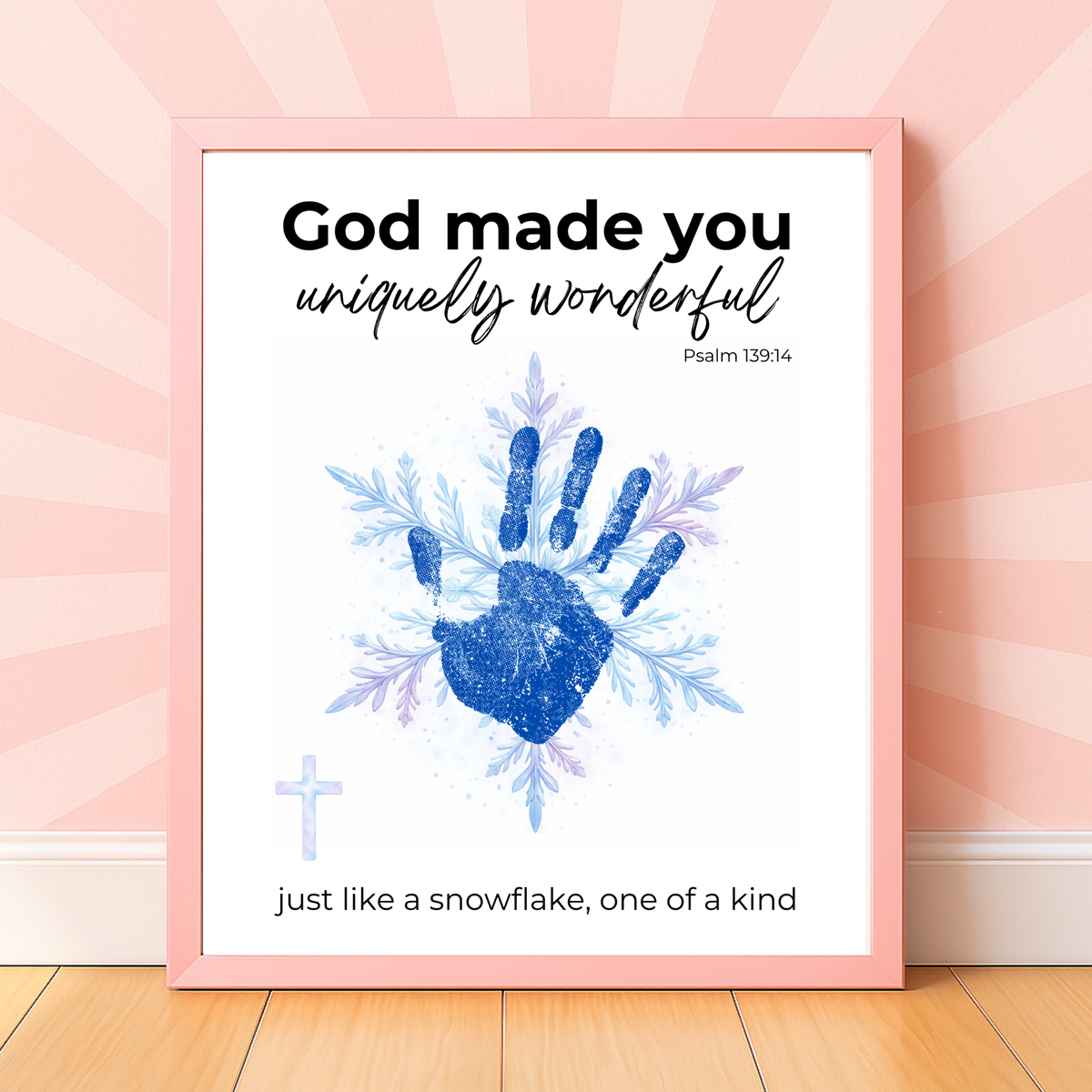 God Made You Uniquely Wonderful Snowflake Handprint Printable | Faith Based Winter Keepsake | Psalm 139:14 Christian Kids Art