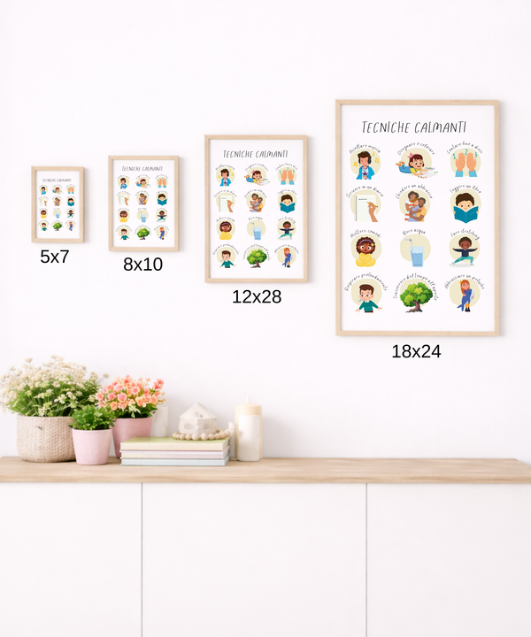 Italian Calming Techniques Poster | Emotional Regulation Chart for Kids | Educational Classroom & Home Wall Art