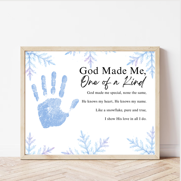 Winter Faith-Based Handprint Craft Printable | “God Made Me One of a Kind” Snowflake Keepsake | Christian Winter Art PDF