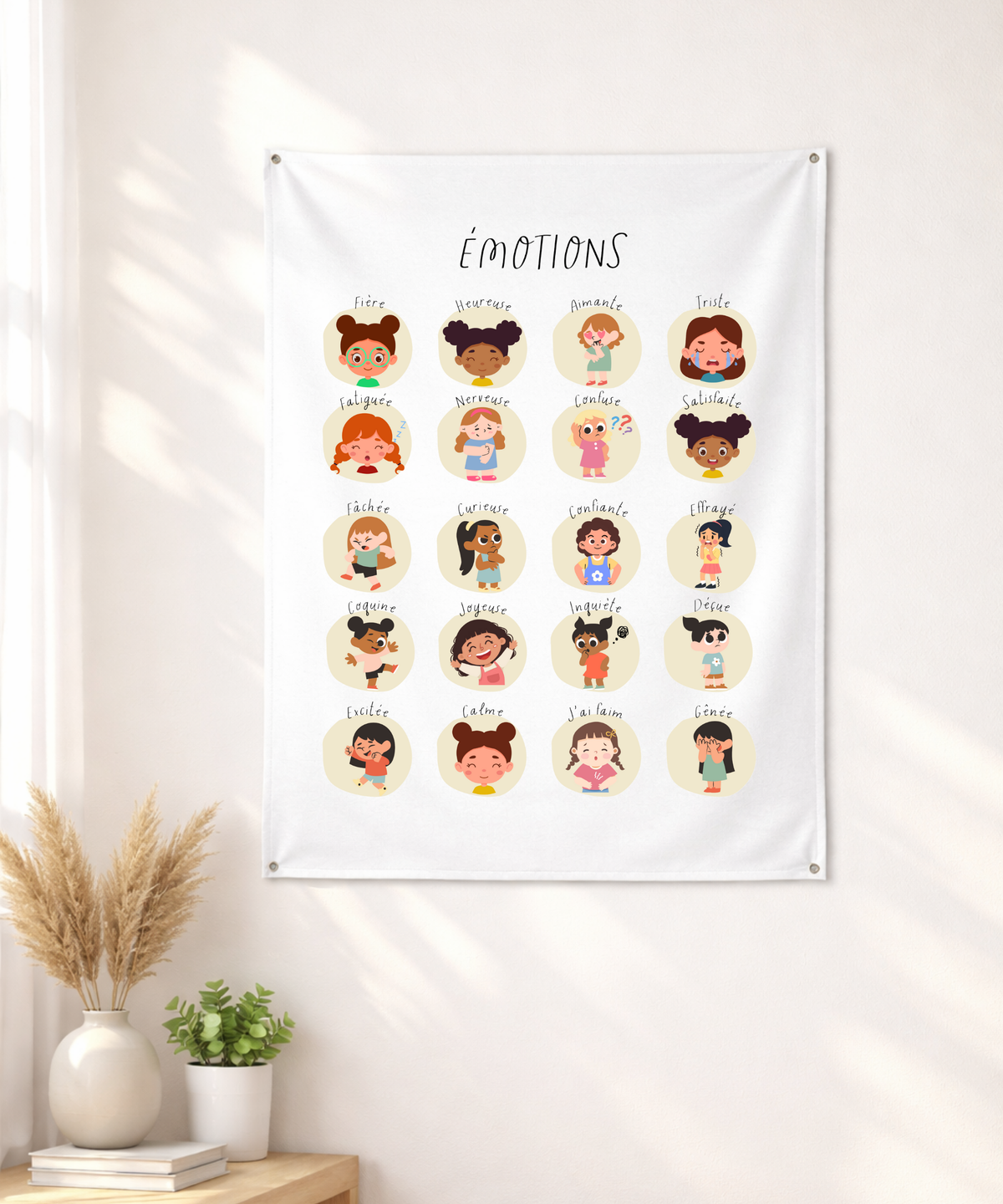 French Feelings Wall Tapestry (Female) – Emotional Awareness & Language Learning Support