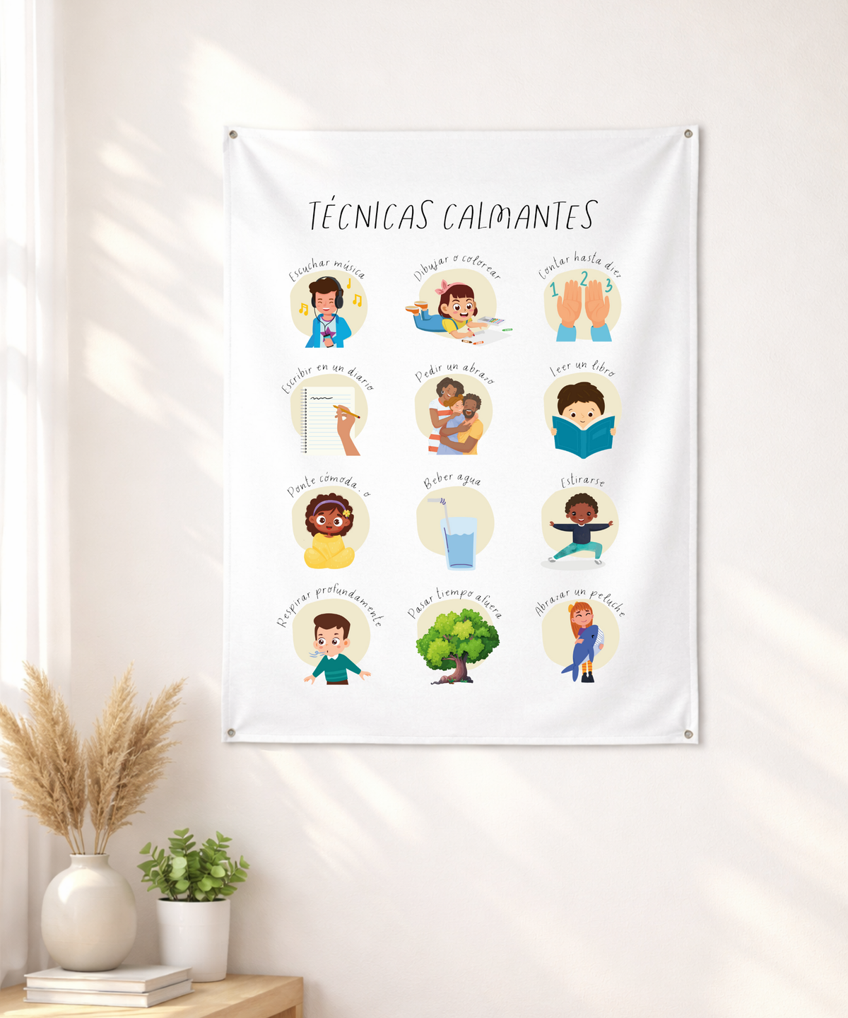 Spanish Calming Techniques Wall Tapestry – Emotional Regulation & Language Learning Support