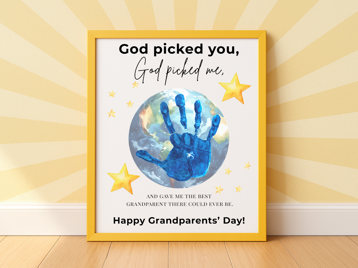 Grandparents Day Handprint Craft Printable | “God Picked You, God Picked Me” Faith-Based Grandparent Keepsake | Kids Christian Art PDF