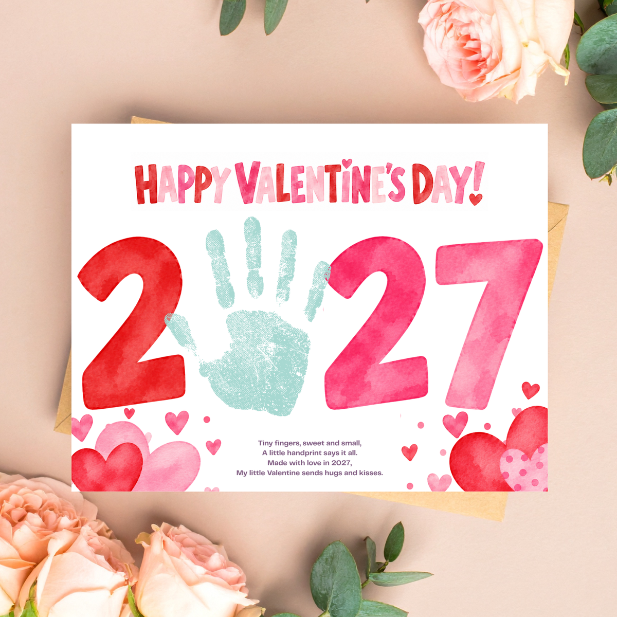 2027 Valentine Handprint Craft for Kids | Happy Valentine’s Day Keepsake | Preschool Valentine Printable