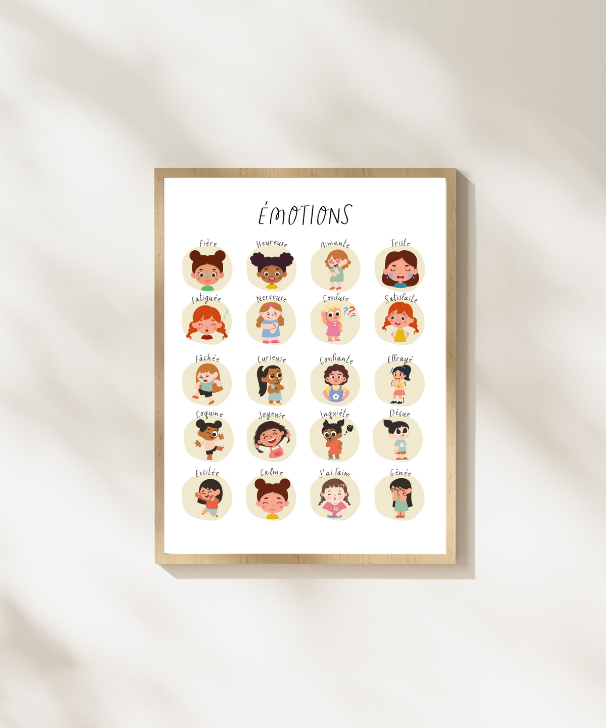 French Feelings Poster (Female) | Emotional Awareness Chart for Kids | Educational Classroom & Home Wall Art