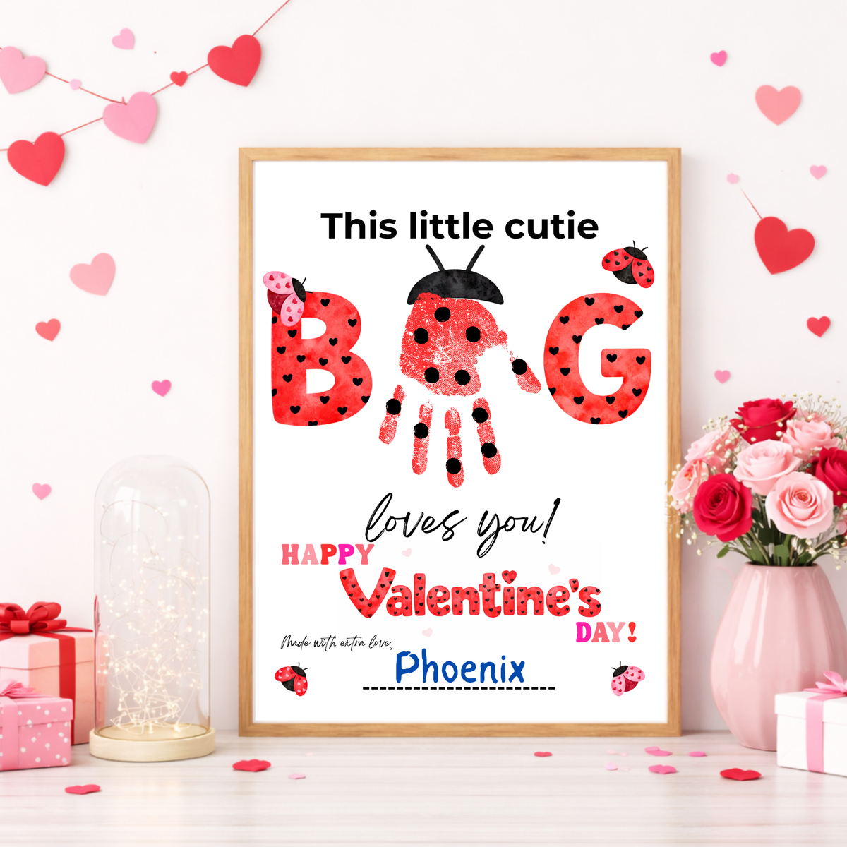 Valentine’s Day Handprint Craft Printable for Kids | Ladybug Valentine Keepsake | Valentine Art PDF