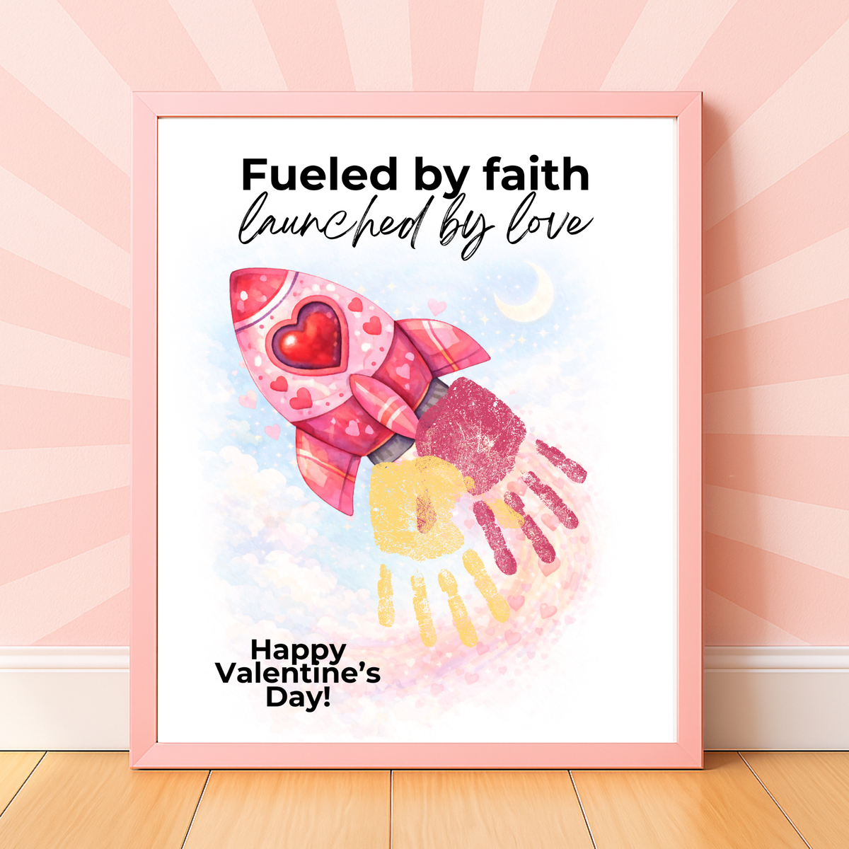 Valentine Rocket Handprint Craft Printable for Kids | Faith-Based Valentine Keepsake | Fueled by Faith Launched by Love PDF