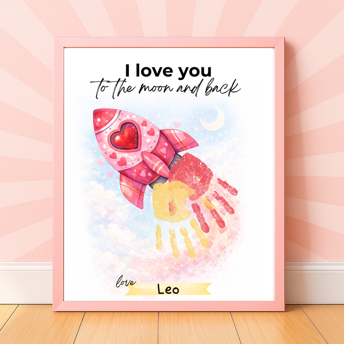 Valentine Rocket Handprint Craft Printable for Kids | “I Love You to the Moon and Back” Keepsake | Valentine Art PDF