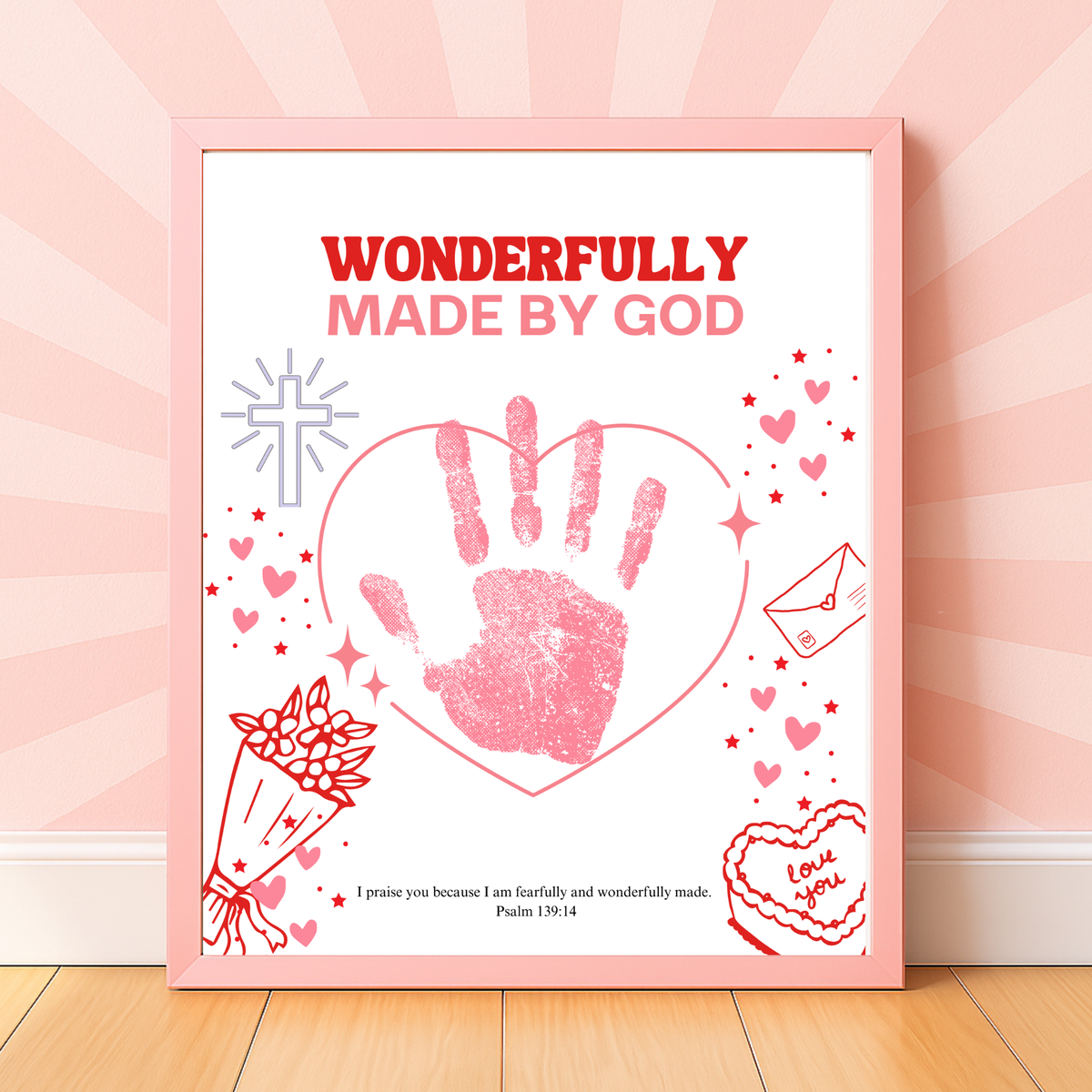 Valentine’s Day Christian Handprint Craft Printable | Wonderfully Made by God | Psalm 139:14 Kids Keepsake PDF
