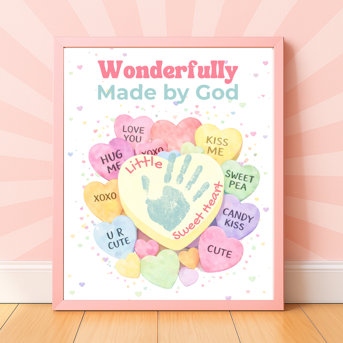 Faith-Based Valentine Heart Candy Handprint Craft Printable | Wonderfully Made by God Keepsake | Psalm 139:14 Valentine PDF