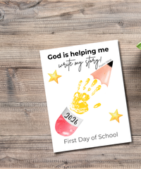 Christian First & Last Day of School Pencil Handprint Craft Printable for Kids | Faith-Inspired Keepsake | God Is Helping Me Write My Story