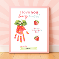 Valentine Strawberry Handprint Craft Printable | I Love You Berry Much | Kids Valentine Keepsake | Sweet Berry Art PDF
