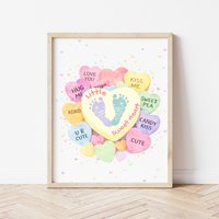 Valentine’s Day Baby Footprint Craft Printable | Sweetheart Keepsake Art | Valentine Candy Heart PDF