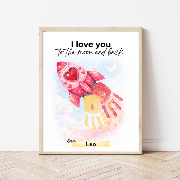 Valentine Rocket Handprint Craft Printable for Kids | “I Love You to the Moon and Back” Keepsake | Valentine Art PDF