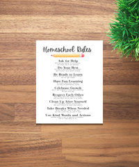 Homeschool Rules Poster | Learning Expectations Chart for Kids | Classroom Behavior Guide | Educational Wall Art for Home or School