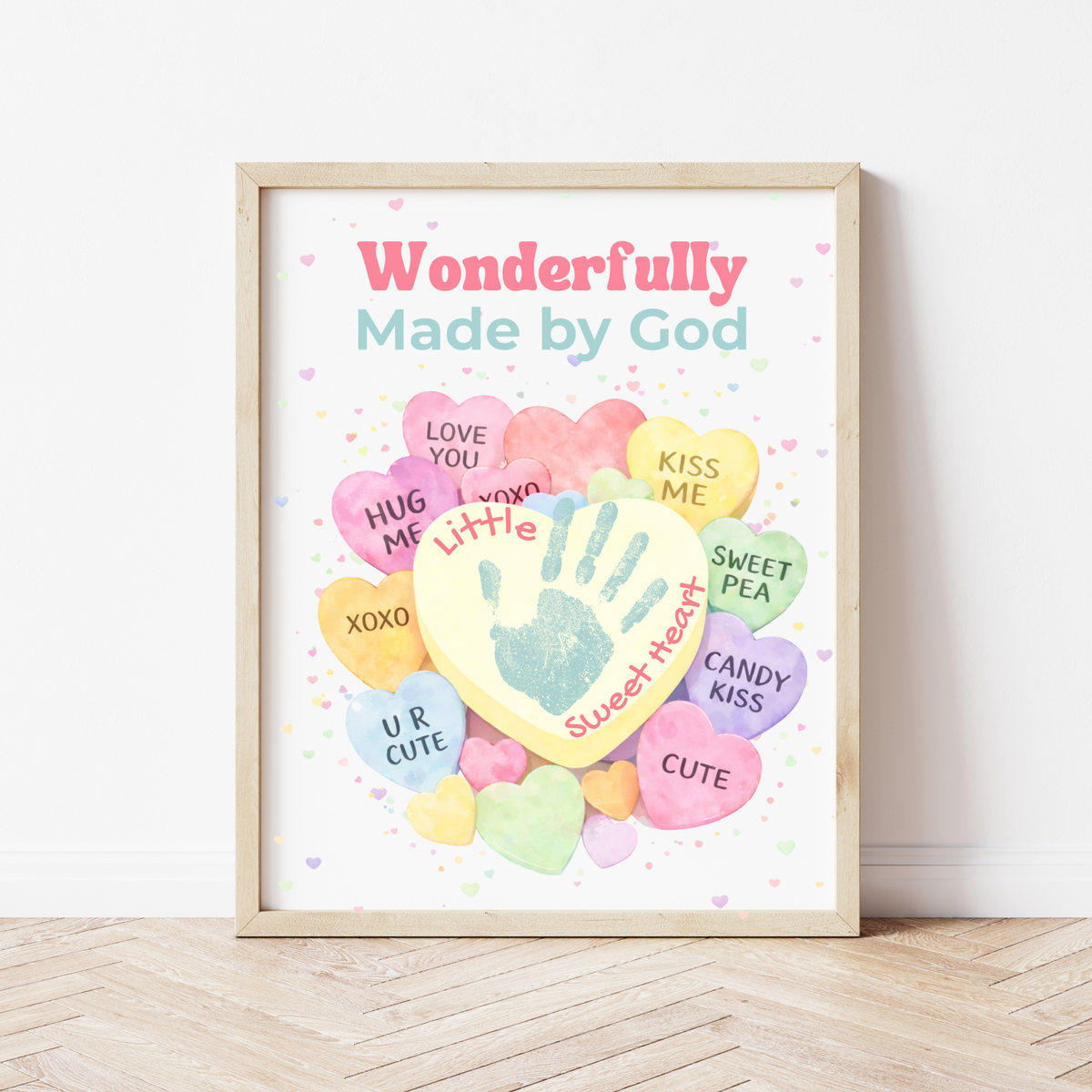 Faith-Based Valentine Heart Candy Handprint Craft Printable | Wonderfully Made by God Keepsake | Psalm 139:14 Valentine PDF