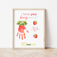 Valentine Strawberry Handprint Craft Printable | I Love You Berry Much | Kids Valentine Keepsake | Sweet Berry Art PDF