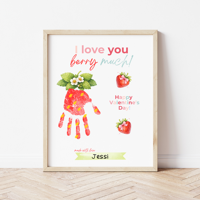 Valentine Strawberry Handprint Craft Printable | I Love You Berry Much | Kids Valentine Keepsake | Sweet Berry Art PDF