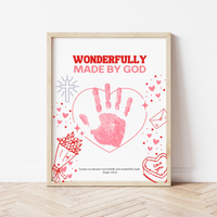 Valentine’s Day Christian Handprint Craft Printable | Wonderfully Made by God | Psalm 139:14 Kids Keepsake PDF