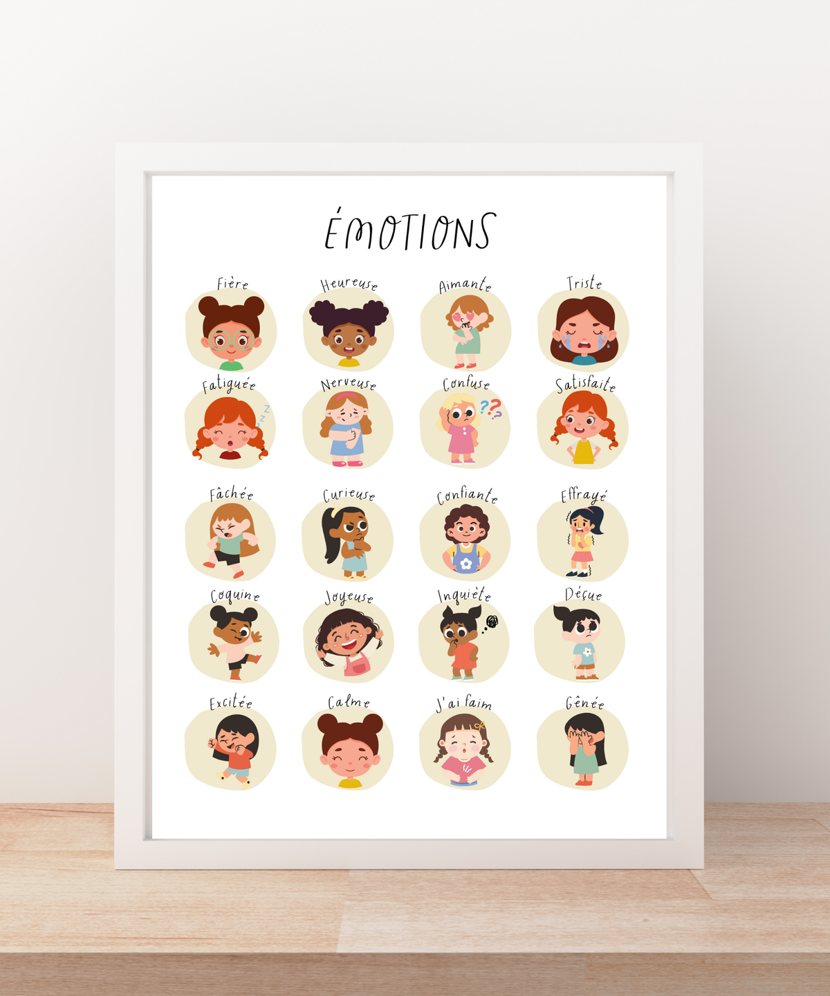 French Feelings Poster (Female) | Emotional Awareness Chart for Kids | Educational Classroom & Home Wall Art