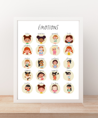 French Feelings Poster (Female) | Emotional Awareness Chart for Kids | Educational Classroom & Home Wall Art
