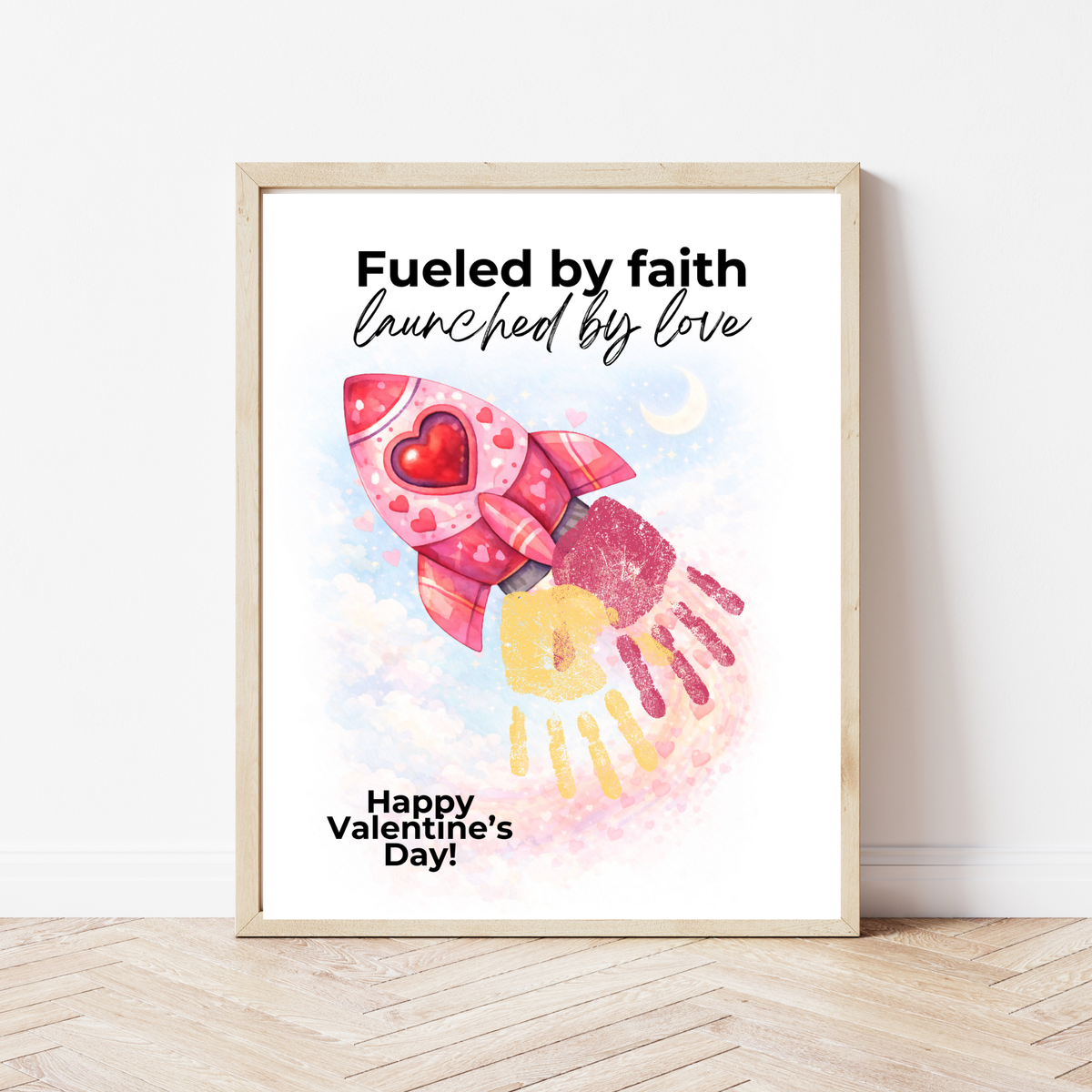 Valentine Rocket Handprint Craft Printable for Kids | Faith-Based Valentine Keepsake | Fueled by Faith Launched by Love PDF