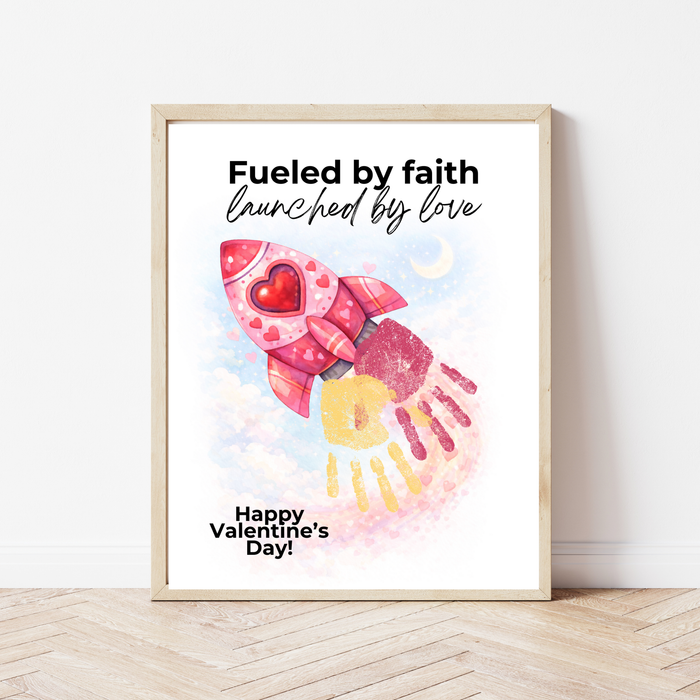 Valentine Rocket Handprint Craft Printable for Kids | Faith-Based Valentine Keepsake | Fueled by Faith Launched by Love PDF