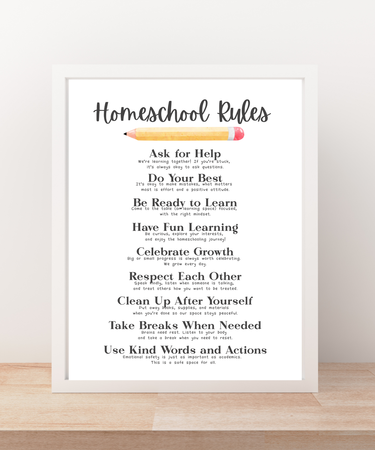 Homeschool Rules Poster | Learning Expectations Chart for Kids | Classroom Behavior Guide | Educational Wall Art for Home or School
