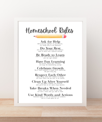 Homeschool Rules Poster | Learning Expectations Chart for Kids | Classroom Behavior Guide | Educational Wall Art for Home or School