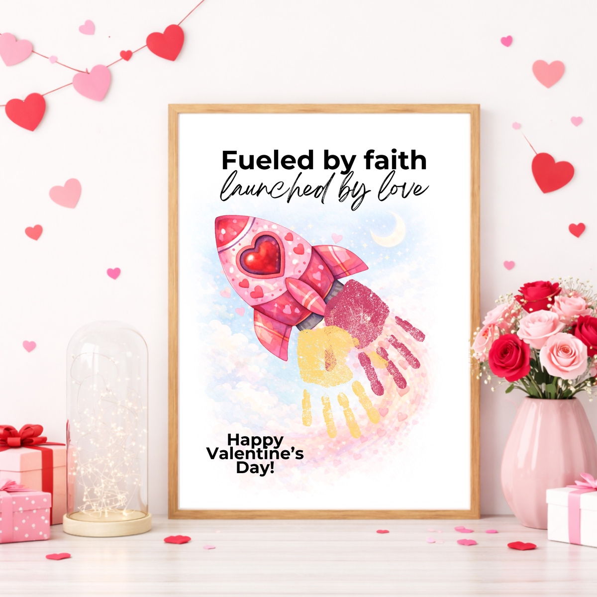 Valentine Rocket Handprint Craft Printable for Kids | Faith-Based Valentine Keepsake | Fueled by Faith Launched by Love PDF