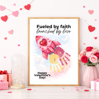 Valentine Rocket Handprint Craft Printable for Kids | Faith-Based Valentine Keepsake | Fueled by Faith Launched by Love PDF