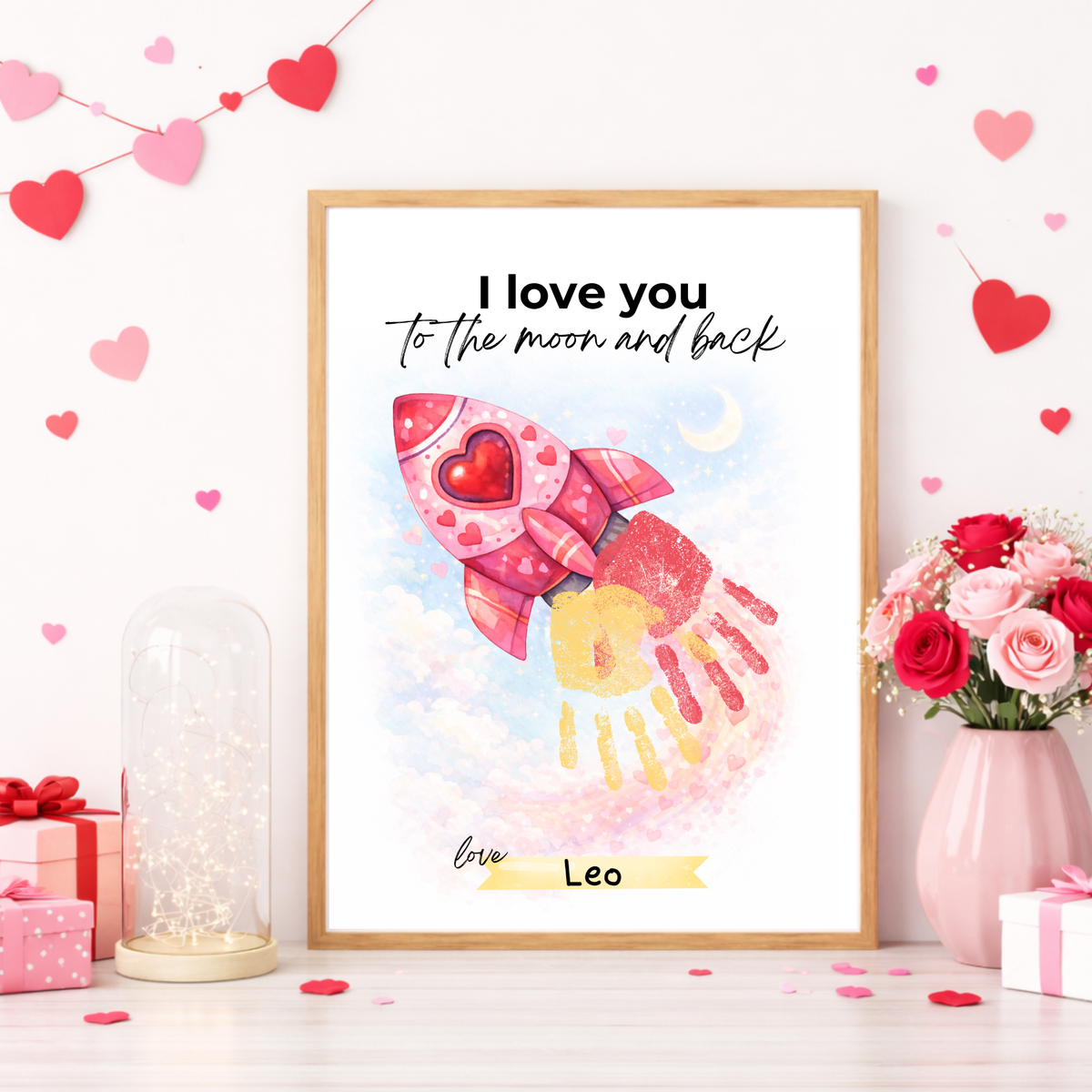 Valentine Rocket Handprint Craft Printable for Kids | “I Love You to the Moon and Back” Keepsake | Valentine Art PDF