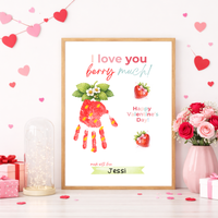 Valentine Strawberry Handprint Craft Printable | I Love You Berry Much | Kids Valentine Keepsake | Sweet Berry Art PDF